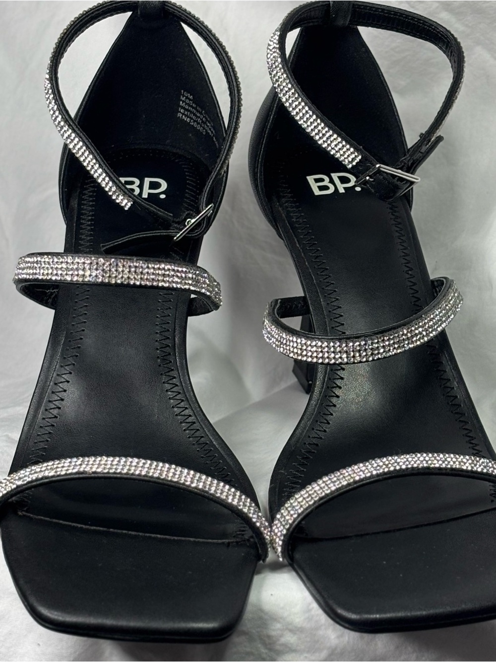 BP Rhinestone Strappy Heels Black Dress Sandals